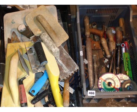 Two crates of assorted tools and spirit levels