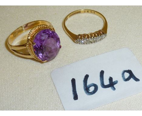 Two 18ct gold rings, one set with a large amethyst, the other diamonds, both approx. size 'Q' (7.5gms)