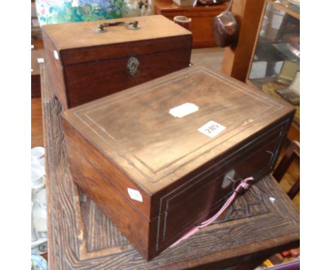 Victorian rosewood vanity box with fitted interior and a Georgian crossbanded mahogany tea caddy