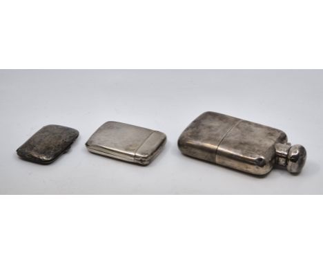 A silver hip flask, by Charles Fox &amp; Co. Ltd, London 1913, of curved rectangular form, the detachable cup to base with gi