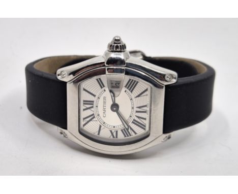 A Cartier Roadster ladies quartz wrist watch, ref.2675, having signed silver Roman numeral dial with inner minutes track, dat