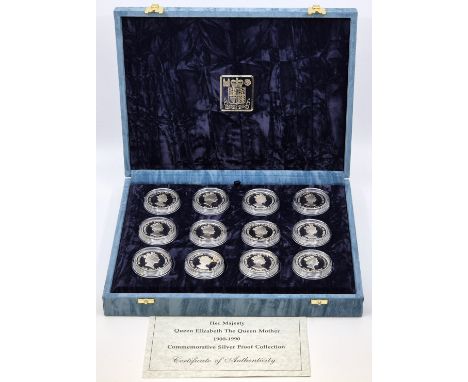 An Elizabeth II "Her Majesty Queen Elizabeth The Queen Mother 1900-1990" commemorative twelve-coin silver proof crown collect