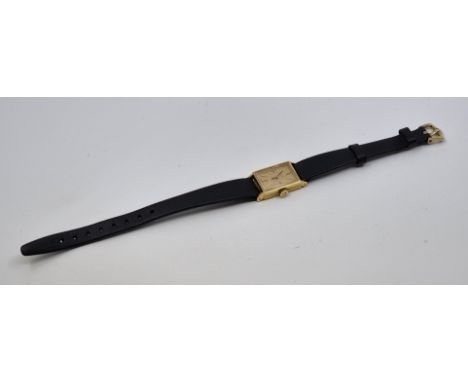 An 18ct. gold Omega ladies' wrist watch,&nbsp;manual movement, c.1966, cal.484, having signed rectangular gold dial with appl
