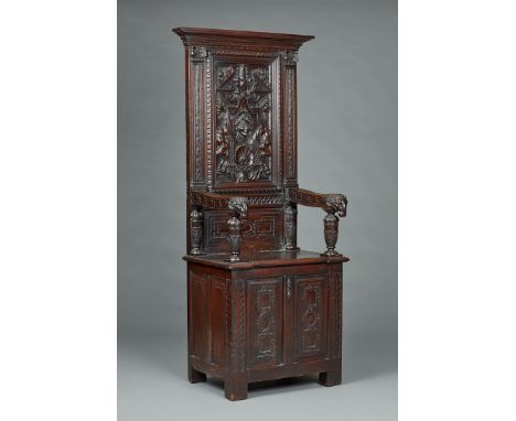 A SPECTACULAR RENAISSANCE ‘FONTAINEBLEAU’ WALNUT THRONE CHAIR, FRANCE, LYON CIRCA 1540-1560. The high back Walnut armchair wi