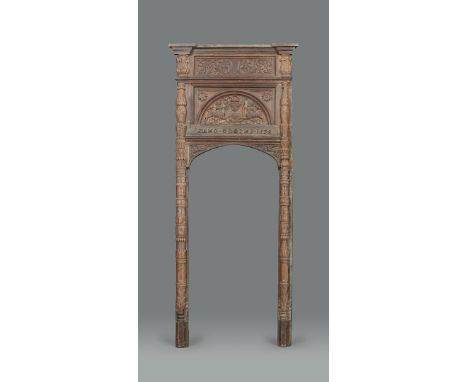RARE HENRY VIII TUDOR OVERDOOR, NOSTELL PRIORY, WYNN OF GWYDYR AND PLAS MAWR, NORTH WALES, DATED 1538. The breakfront pedimen