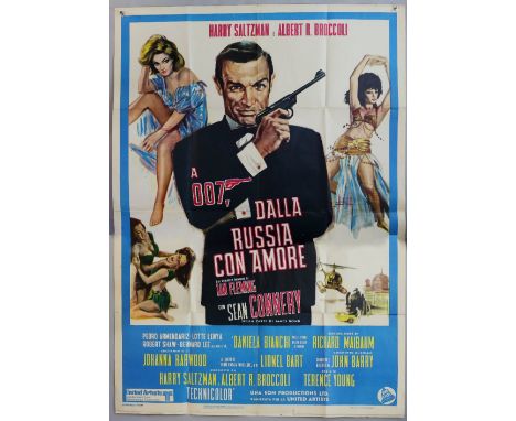James Bond From Russia With Love (R-1970's) Italian film poster, starring Sean Connery, Dear Film, folded, 39 x 55 inches