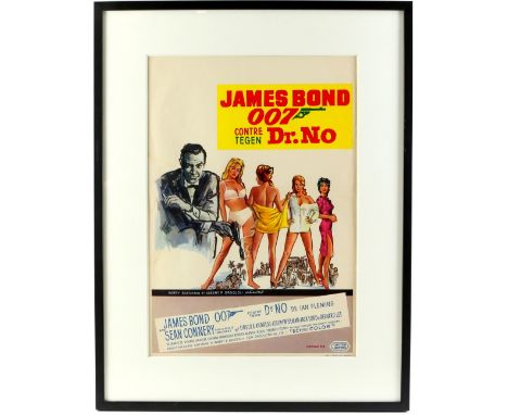 James Bond Dr. No (R-1970's) Belgian film poster, starring Sean Connery, framed, 14 x 21 inches