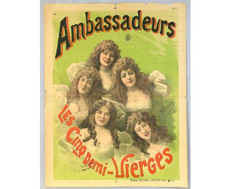 'Ambassadeurs - Les Cinq Demi-Vierges' - Vintage Advertising lithograph, circa late 19th C / Early 20th C poster, printed Ate