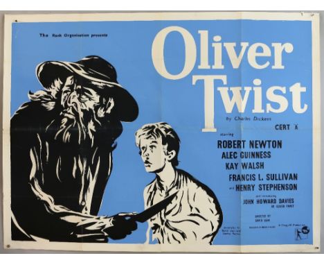 Oliver Twist (R-1950's) British Quad film poster, starring Robert Newton &amp; Alec Guinness, Rank, folded, 30 x 40 inches