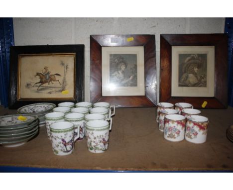 Two 19th Century Bartolozzi coloured portrait engravings and an Eastern print of a figure on horseback