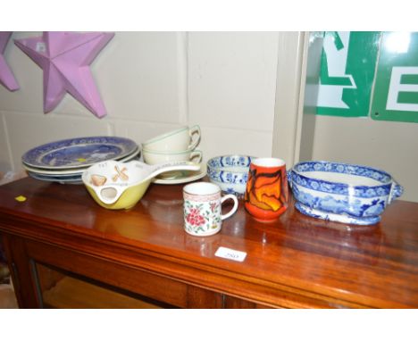 A quantity of various china to include a 19th Century blue and white transfer printed sucrier; a small Poole pottery vase; tw