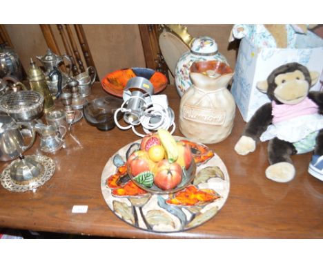 A Poole pottery bowl; a light fitting; floral decorated ginger jar and cover, Rumtoft jar etc. 