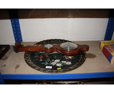 An oriental tray; and a modern barometer 