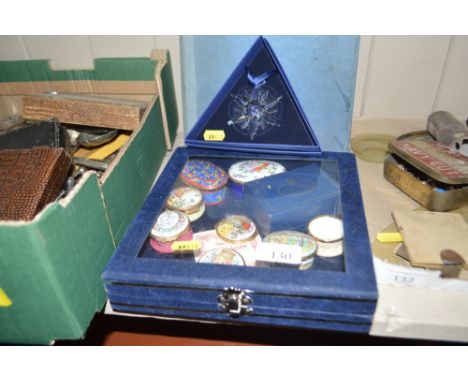 A quantity of Halcyon Days enamel boxes, and a Swarovski Christmas ornament