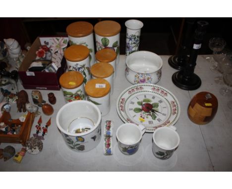 A quantity of Portmeirion to include storage jars, chamber pot, wall clock etc.