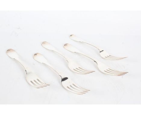 Matched set of five George III and later silver table forks, London 1816, maker William Eley &amp; William Fearn, London 1829