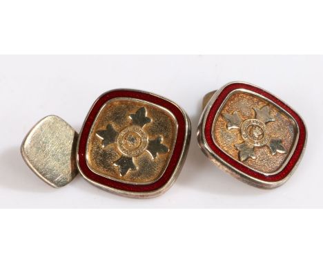 A pair of silver and enamel cuff-links,With an inscription "For God And The Empire".Approx. diameter 19.8mm.Weighing 14 grams