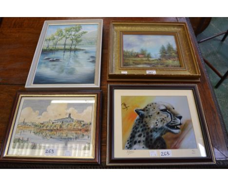 Barry Jordan b1945, Cheetah's head, limited edition, signed, colour print 4/20, dated 2005; B Smeddles, Reflections on Ullswa