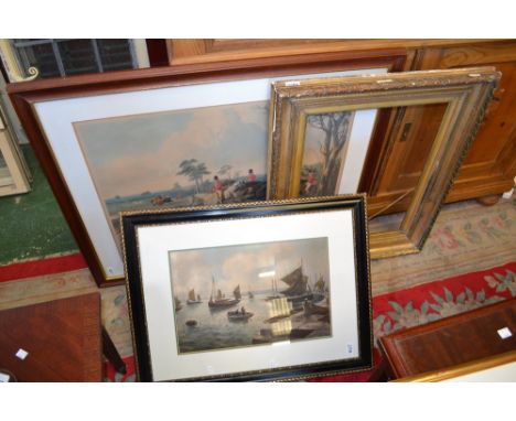 J E Henning (after)
Fox hunting full cry
coloured print, harbour print, large gilt frame (3)