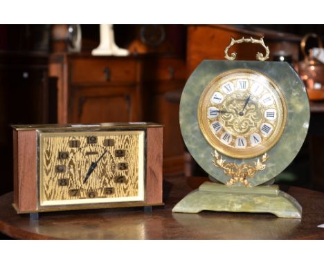 An Elsinor onyx and gilt metal mounted mantel clock; a Molnija USSR mantel clock (2)