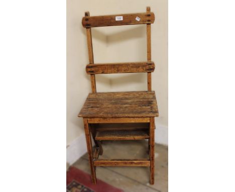 19th Century pine metamorphic library step / chairVery wobbly with lots of nasty repairs 