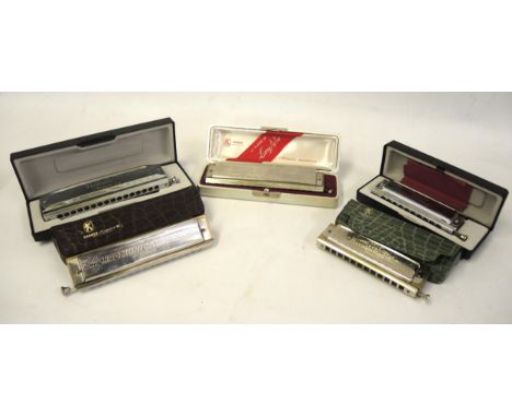 Larry Adler, Professional 16 Chromatic harmonica in original box, together with four other various harmonicas by Hohner and T