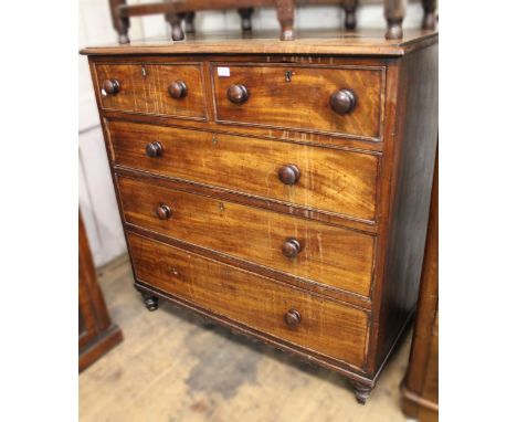 Victorian mahogany straight front chest of two short and three long graduated drawers with knob handles and turned supports, 