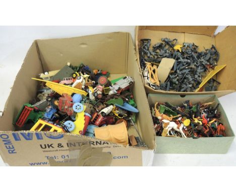 Quantity of Britains and other plastic figures, together with a quantity of diecast metal model vehicles 