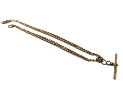9ct Gold graduated curb link Albert watch chain with clip and bar, 25.5g 