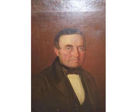 D. Koernig, oil on canvas, half length portrait of a gentleman wearing a bow tie, signed and dated 1861, 56 x 44cm, gilt fram