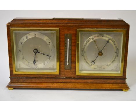 Mid 20th Century mahogany and brass mounted clock barometer thermometer by Elliot, 28cm wide 