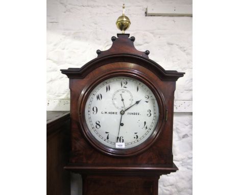 19th Century Scottish mahogany longcase regulator clock, the painted dial with Arabic numerals and subsidiary seconds, signed