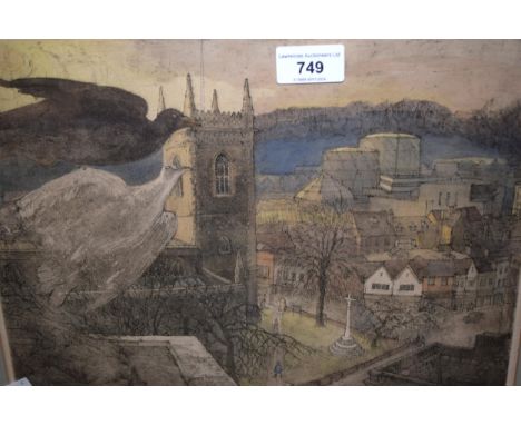 Lorna Cassidy, coloured engraving ' Over High Wycombe ', framed, signed by the artist, 27 x 34cm, together with another water