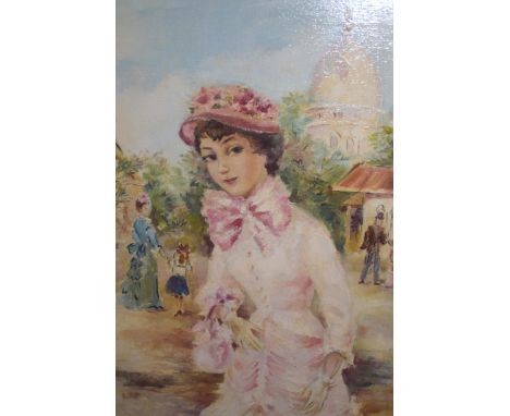 Oil on canvas, portrait of a young lady, inscribed on frame plaque ' La Parisienne, John Strevens ', 40 x 30cm 