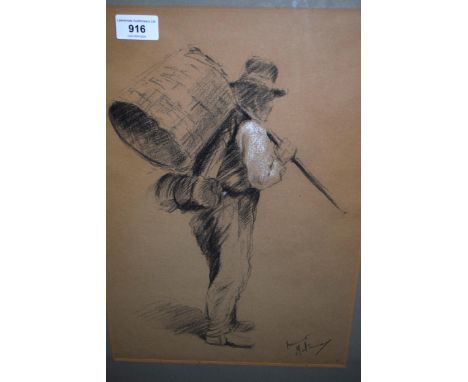 Two framed charcoal drawings, portrait of a peasant signed Franco Matania, and female figure study signed Sidney Horne Shephe