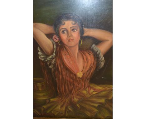 A Ruiz Blanco, oil on canvas, portrait of a gypsy girl, signed, 60 x 50cm, gilt framed 