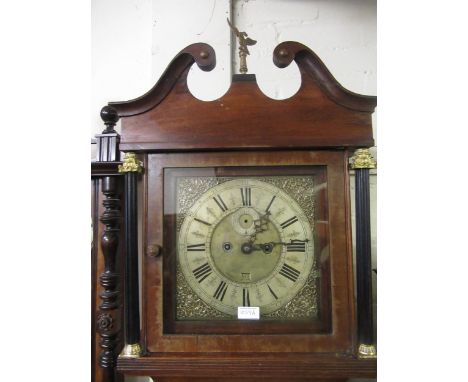 18th Century brass and silvered longcase clock movement with Roman numerals, subsidiary dial (lacking hand) and date aperture