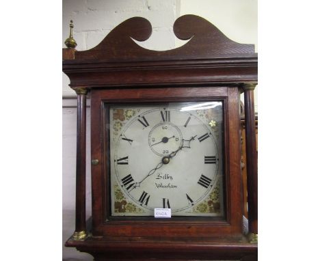 19th Century oak and mahogany longcase clock, the square painted dial with Roman numerals and subsidiary seconds, inscribed S