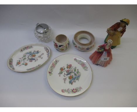 Royal Doulton figure ' Janet ', together with a Wade figure of flower seller, two Poole pottery vases, two Wedgwood dishes an