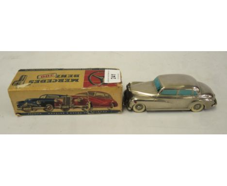 Prameta Mercedes Benz 300 model tin plate car, with original key, instructions and box (box at fault) 