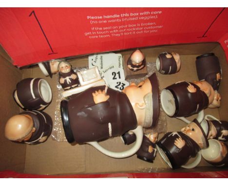 Small collection of Goebel pottery mugs and figures in the form of monks 