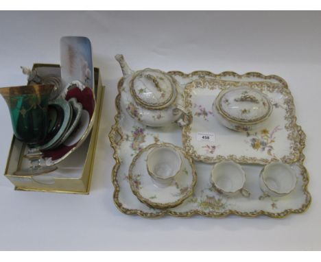 Late 19th / early 20th Century French porcelain part cabaret set including a two handled tray (teapot at fault), together wit