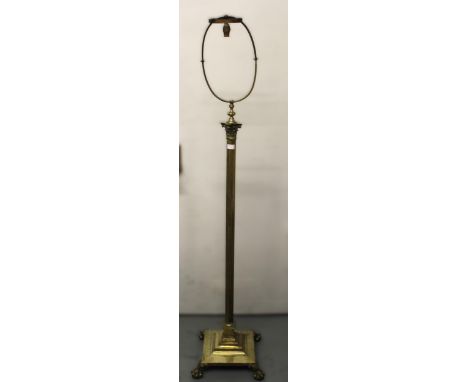 Good quality brass Corinthian column standard lamp on stepped base with claw and ball feet, 165cm highNeeds re-wiring polishi