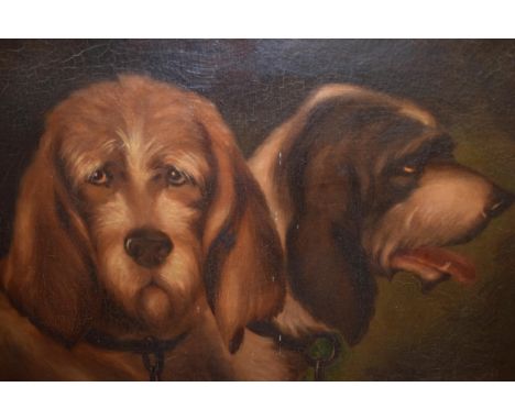 Early 20th Century Continental school oil on canvas, portrait of two dogs, 46 x 61cm, maple framed 