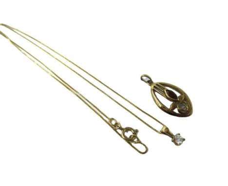 9ct Gold diamond solitaire pendant on a 9ct gold chain, together with a 9ct gold garnet set pendant 