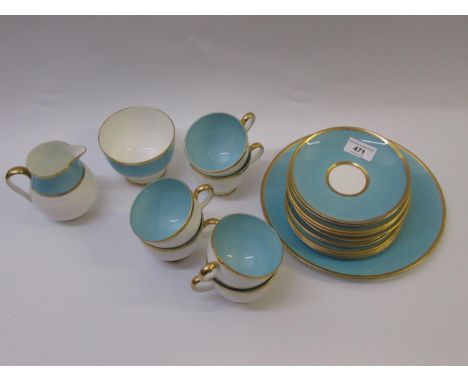 Wedgwood pale blue and gilt six place setting tea service 