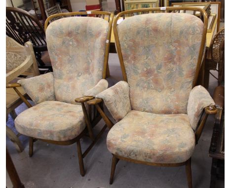 Near pair of mid 20th Century Ercol stickback armchairs 