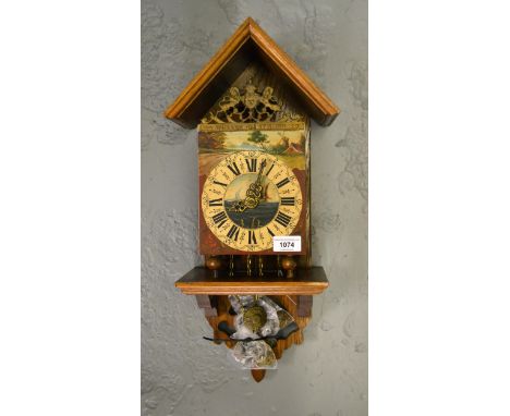 Reproduction Dutch style wall clock with painted dial, together with another Continental wall clock with painted wooden dial 