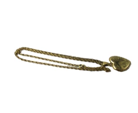 9ct Gold heart shaped locket on a 9ct gold rope link chain, 9gm 