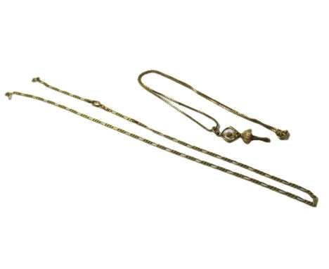 9ct Gold box link chain with ballerina pendant, together with a 9ct gold alternating link chain, 11.5gm 